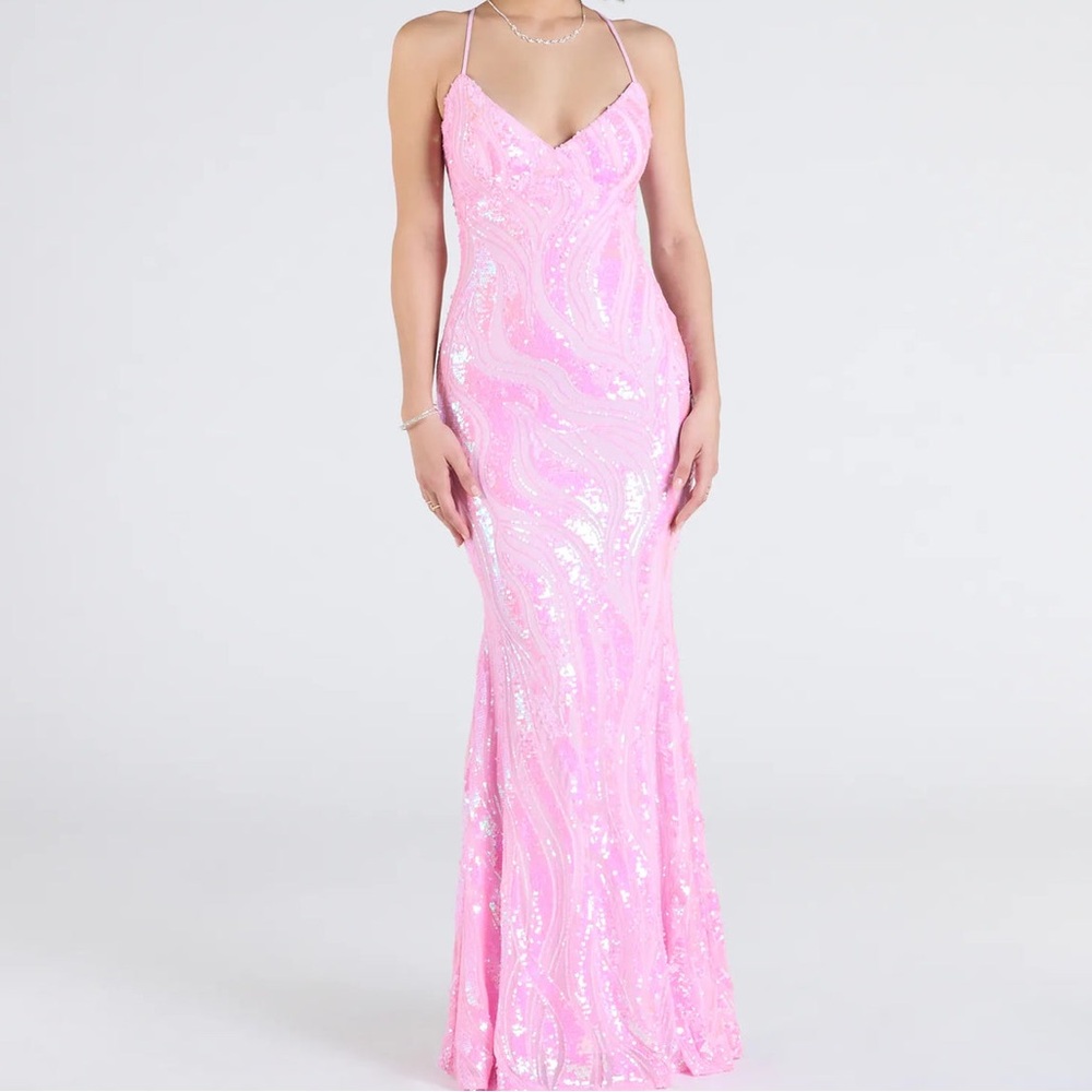 Iridescent Pink Lace Up Sequin Dress Sparkly Gown NWT Windsor Party Dress Prom M